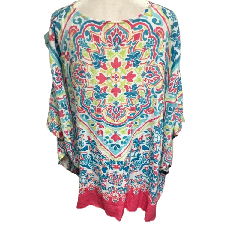 Catherines 0X/1X Colorful Paisley Dolman Sleeve Lagenlook Tunic Boho, Flowy