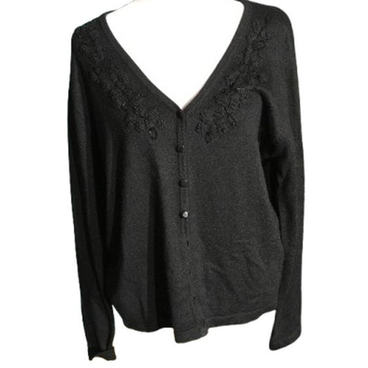 Kathy Ireland Black Beaded Cardigan M - Elegant, Vintage, Feminine