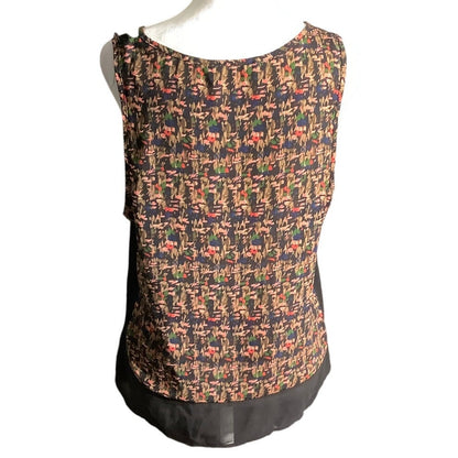 Elodie Sleeveless Blouse Women’s Large Brown Black — Sheer, Layered, Boho