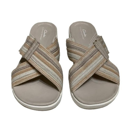 Clarks Cloudsteppers Sandals - Brown Tan White - Comfort, Casual, Versatile