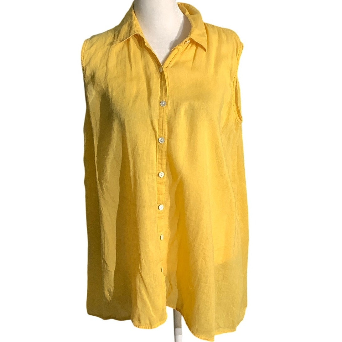 J. Jill Yellow Sleeveless Blouse Women’s XS – Linen , Button Front, Lightweight