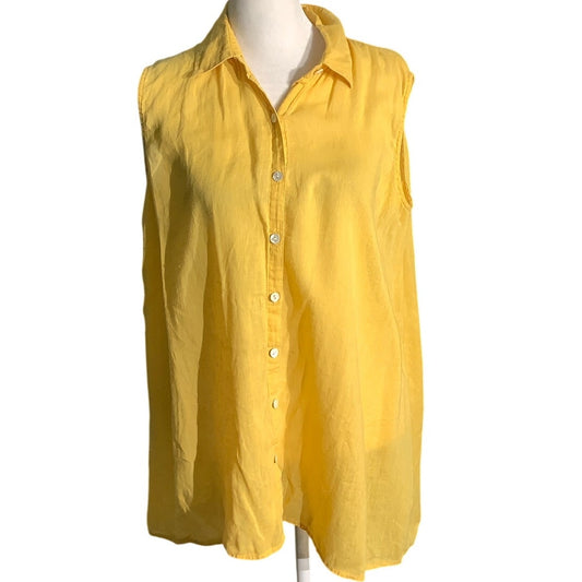 J. Jill Yellow Sleeveless Blouse Women’s XS – Linen , Button Front, Lightweight