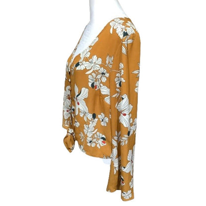 Urban Romantics Cropped Long Sleeve Top, Size L, Floral, Boho, Casual