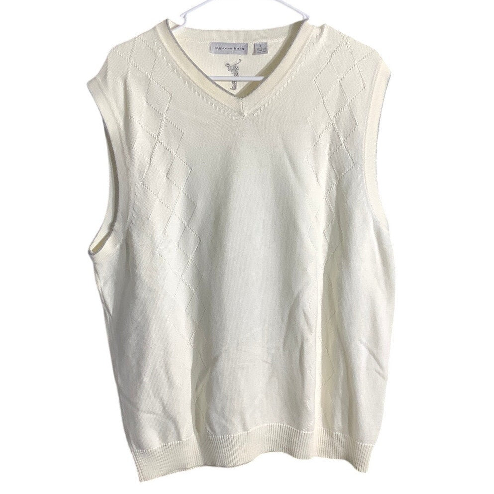Cypress Links Golf Sweater Vest, Ivory, Men’s Size L — Classic, Preppy, Cotton