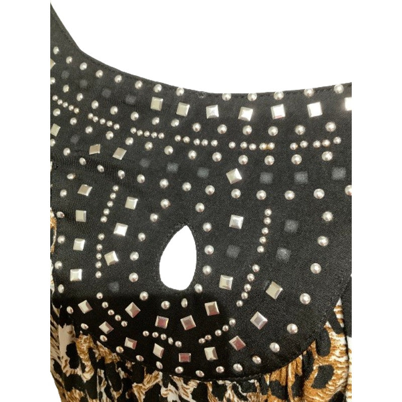 Carolyn Taylor Sleeveless Top 3X Leopard Print Embellished Boho Chic - Flaw