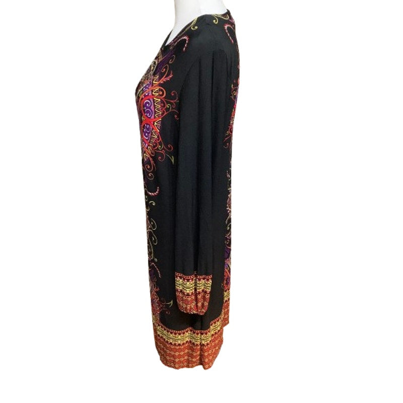 Emma & Michelle Black Multicolor Long Sleeve Maxi Dress L Boho, Paisley, Vibrant