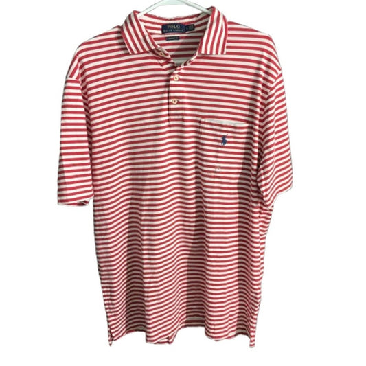 Polo Ralph Lauren Red & White Striped Polo Size L - Preppy, Classic, Coastal