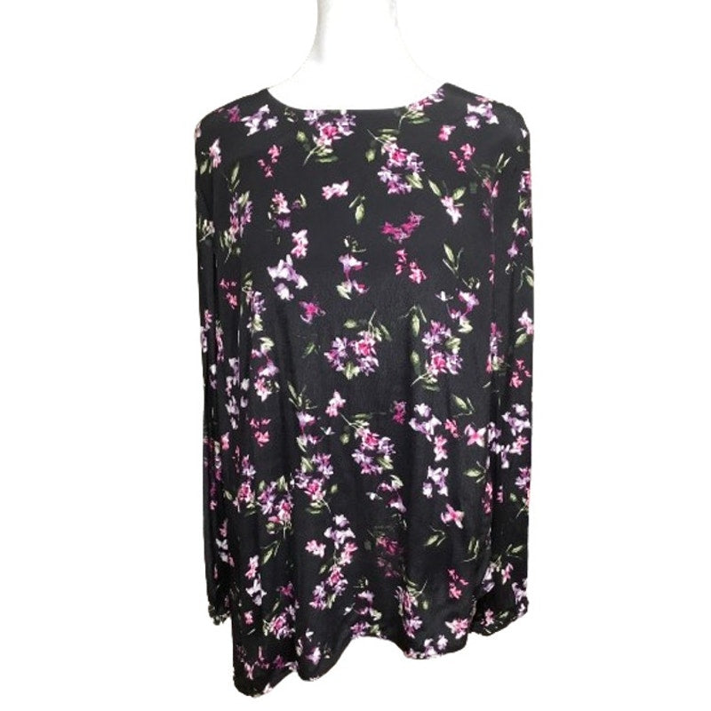 J. Jill Women's Black Floral Long Sleeve Top, Medium, Elegant Bohemian Blouse