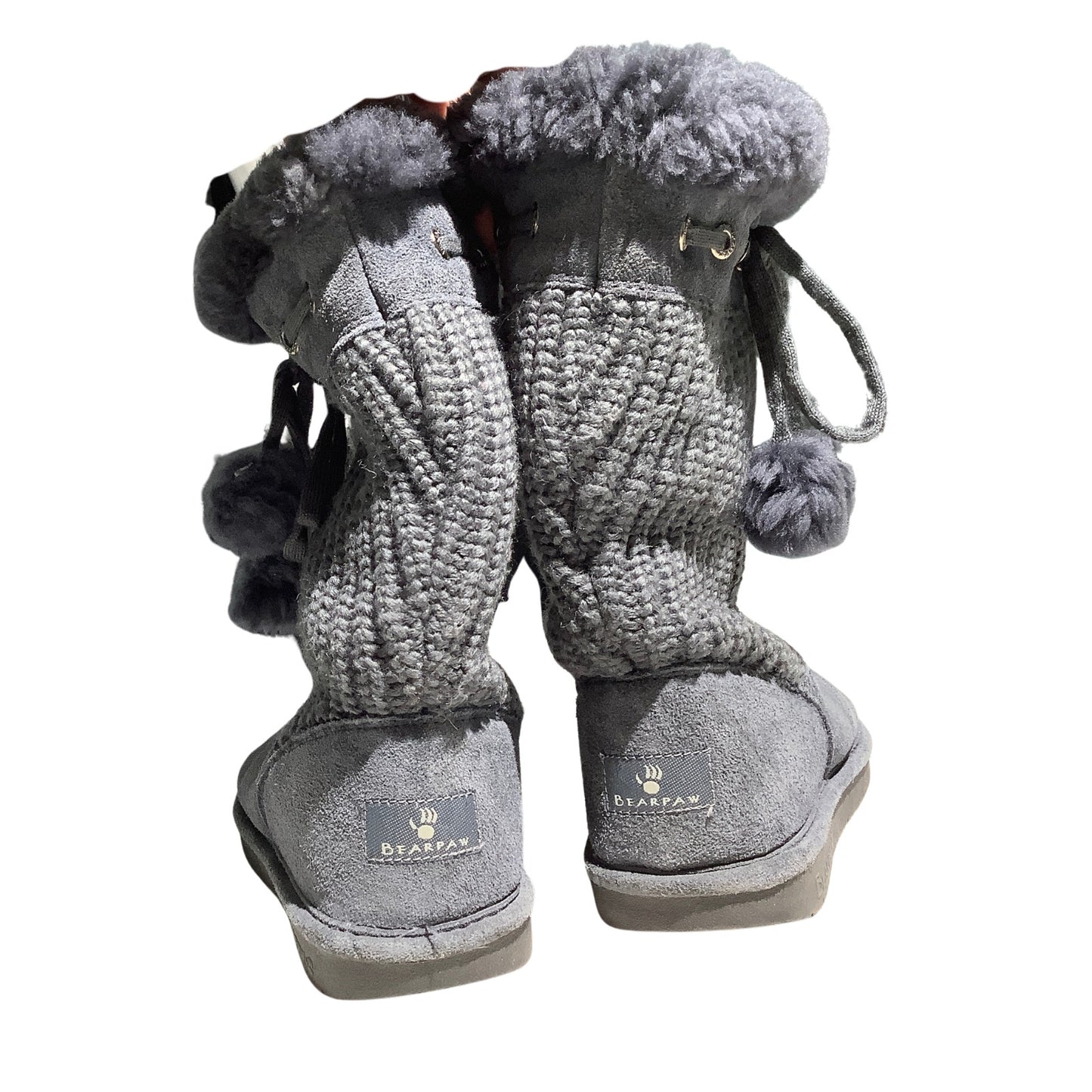 Bearpaw Gray Suede Knit Tall Boots Women’s 9 — Cozy, Winter, Fur-Lined