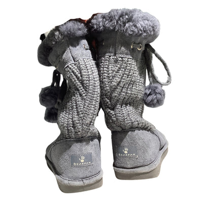 Bearpaw Gray Suede Knit Tall Boots Women’s 9 — Cozy, Winter, Fur-Lined