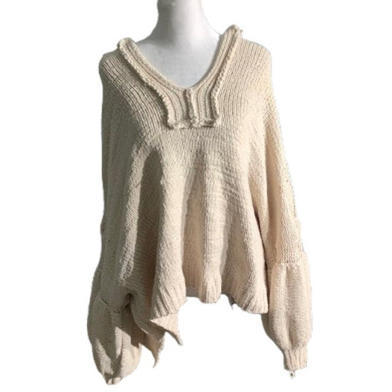 POL Oversized Knit Hoodie Ivory Women’s S/M — Chunky, Cozy, Boho
