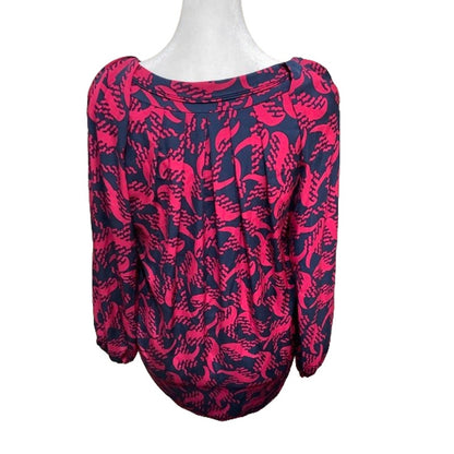 Diane Von Furstenberg Women's Blouse Top 4 Long Sleeve V Neck Retro Preppy Boho