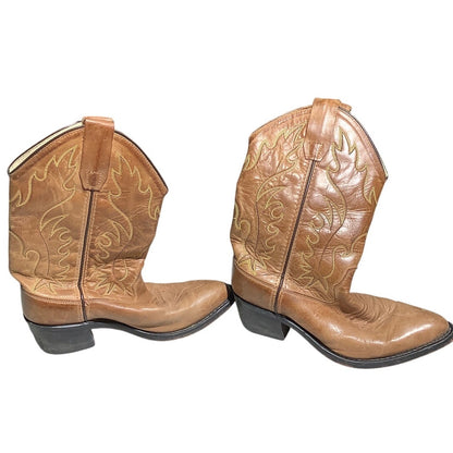 Old West Brown Leather Cowboy Boots Child Size 7.5 — Western, Rodeo, Classic
