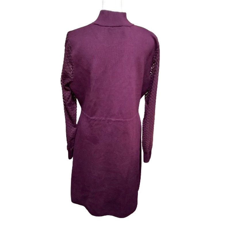 Nina Leonard Purple Sweater Dress with Textured Sleeves  XL Office Classic Chic