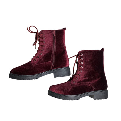 Wanted Crushed Velvet Boots Women Size 11 Burgundy — Goth, Grunge, Y2K