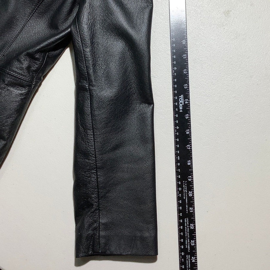 Worthington Women's M Black 100% Leather Full Zip Jacket Classic Collar