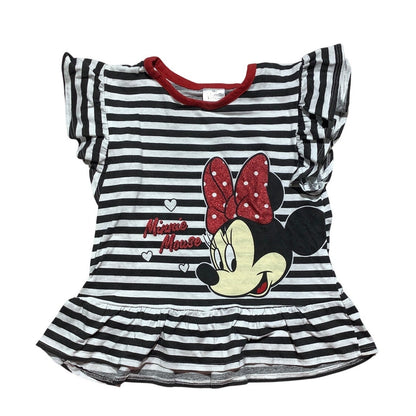 Disney Minnie Mouse White Black Striped Girls 6X — Ruffle Hem, Graphic, Cute