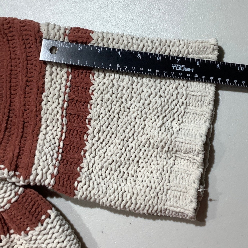 POL Oversized Knit Hoodie Sweater Women S/M — Chunky, Colorblock, Boho
