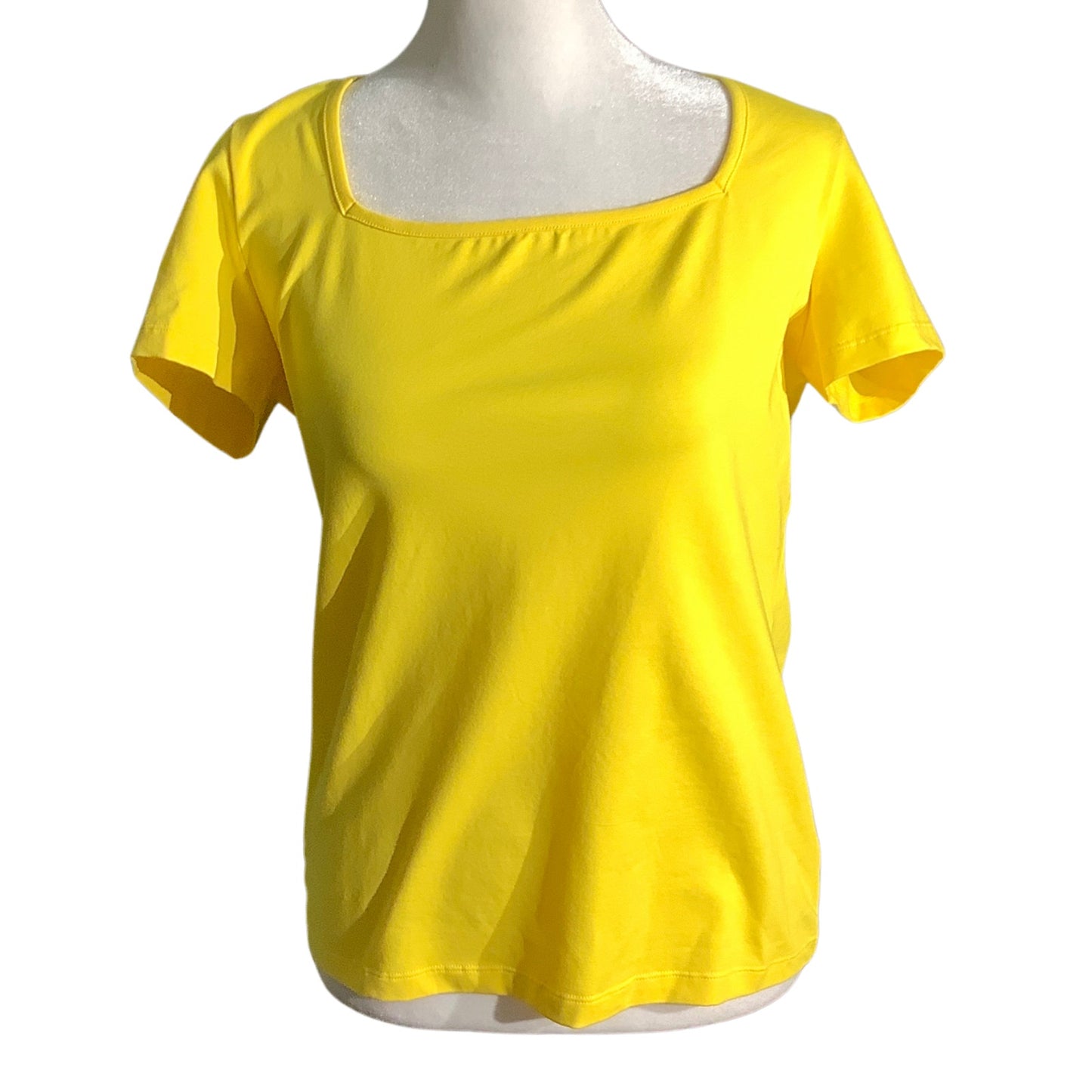 Mangopop Yellow Square Neck Top Women’s LG — Short Sleeve, Stretch, Casual