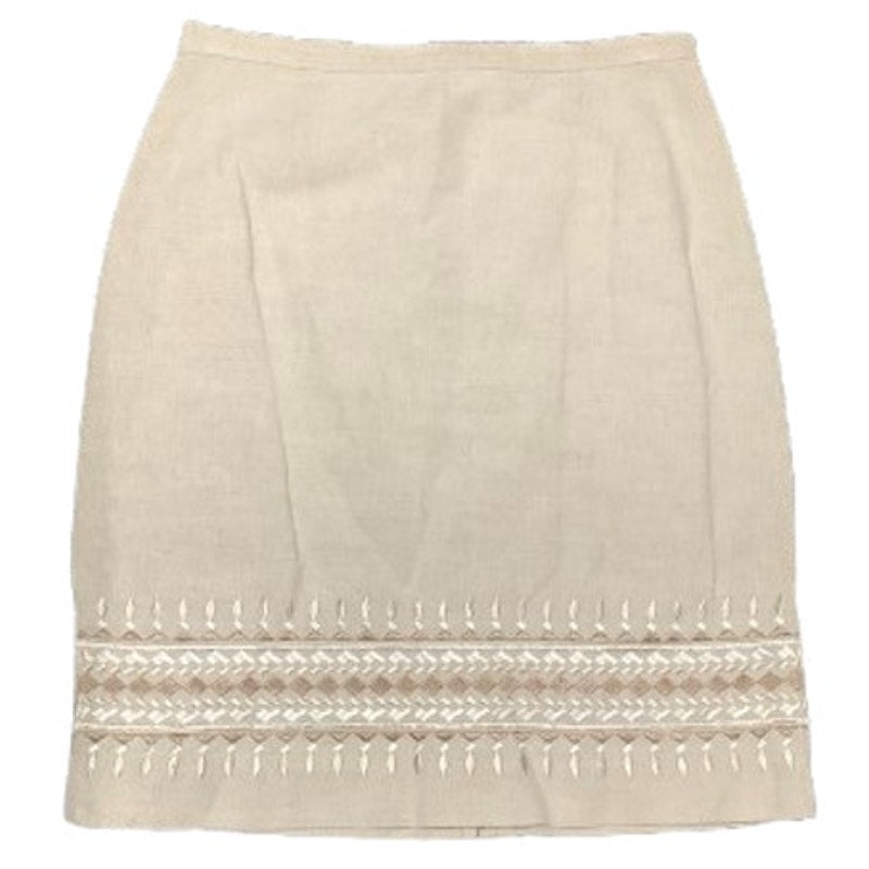 Talbots Petites Irish Linen Blend Embroidered Tan Mini Skirt 6 Preppy, Classic