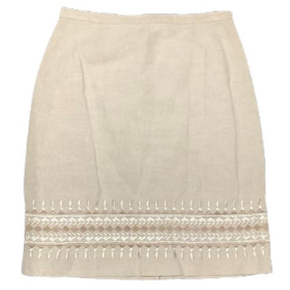 Talbots Petites Irish Linen Blend Embroidered Tan Mini Skirt 6 Preppy, Classic