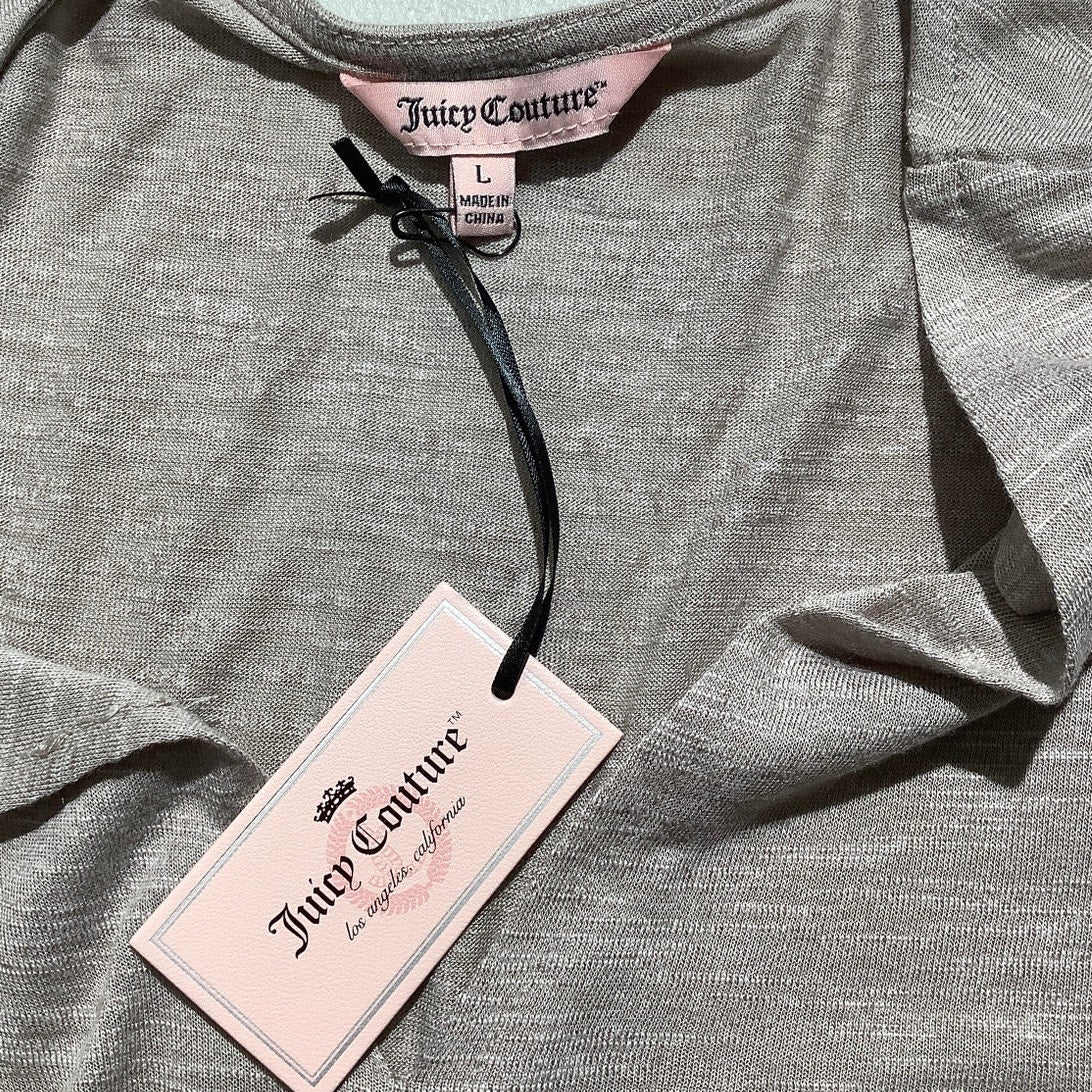 Juicy Couture Light Gray V-Neck Twist Tee Women’s Large – Casual, Relaxed, NWT