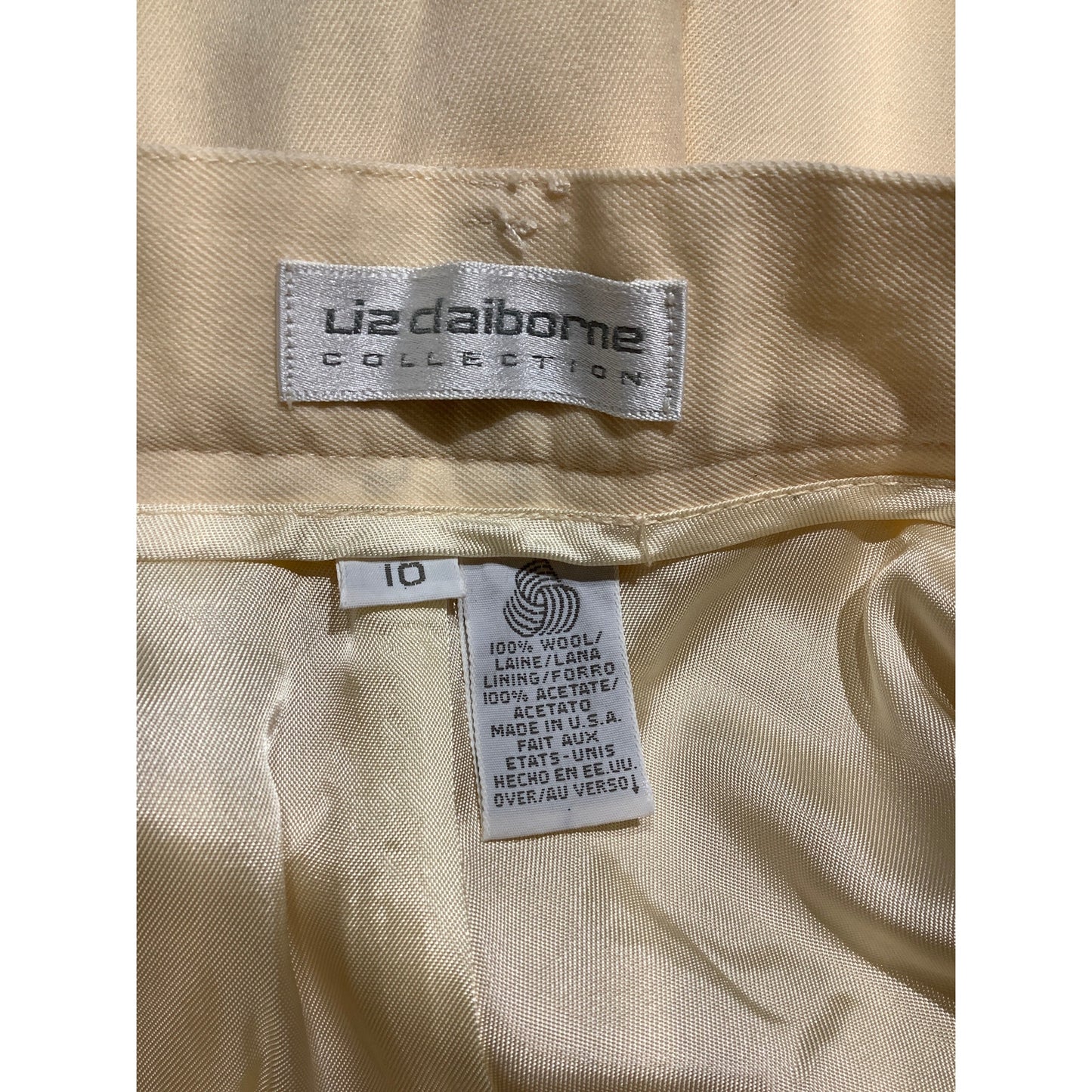 Liz Claiborne Cream Dress Slacks Women 10 — 100% Wool, Career, Classic