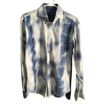 Bugatchi Blue Graphic Dress Shirt Size M - Statement, Modern, Luxe