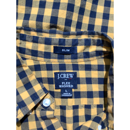 J.Crew Men's L Yellow Blue Gingham Slim Flex Washed Button Down Shirt
