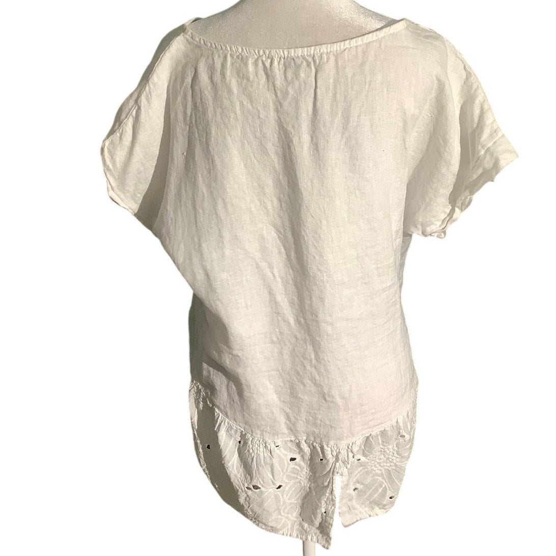 Terzo Millennio Linen Cotton Top Women’s Size S – Boho, Lightweight, Embroidered