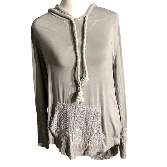 POL Light Gray Mineral Wash Hooded Top Women’s Size S— Boho, Casual, Lightweight