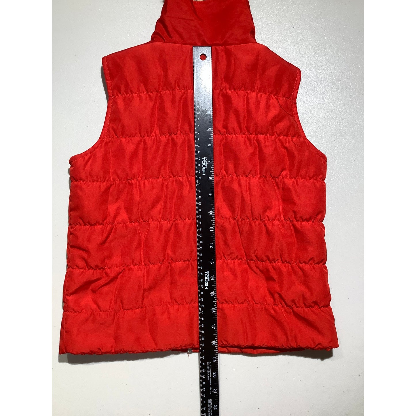J Khaki Red Puffer Vest Girls Size Large — Faux Fur Collar, Full Zip, Cozy