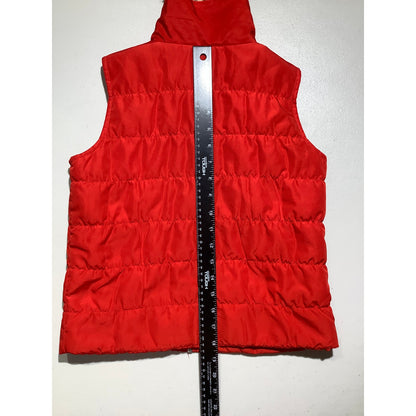 J Khaki Red Puffer Vest Girls Size Large — Faux Fur Collar, Full Zip, Cozy