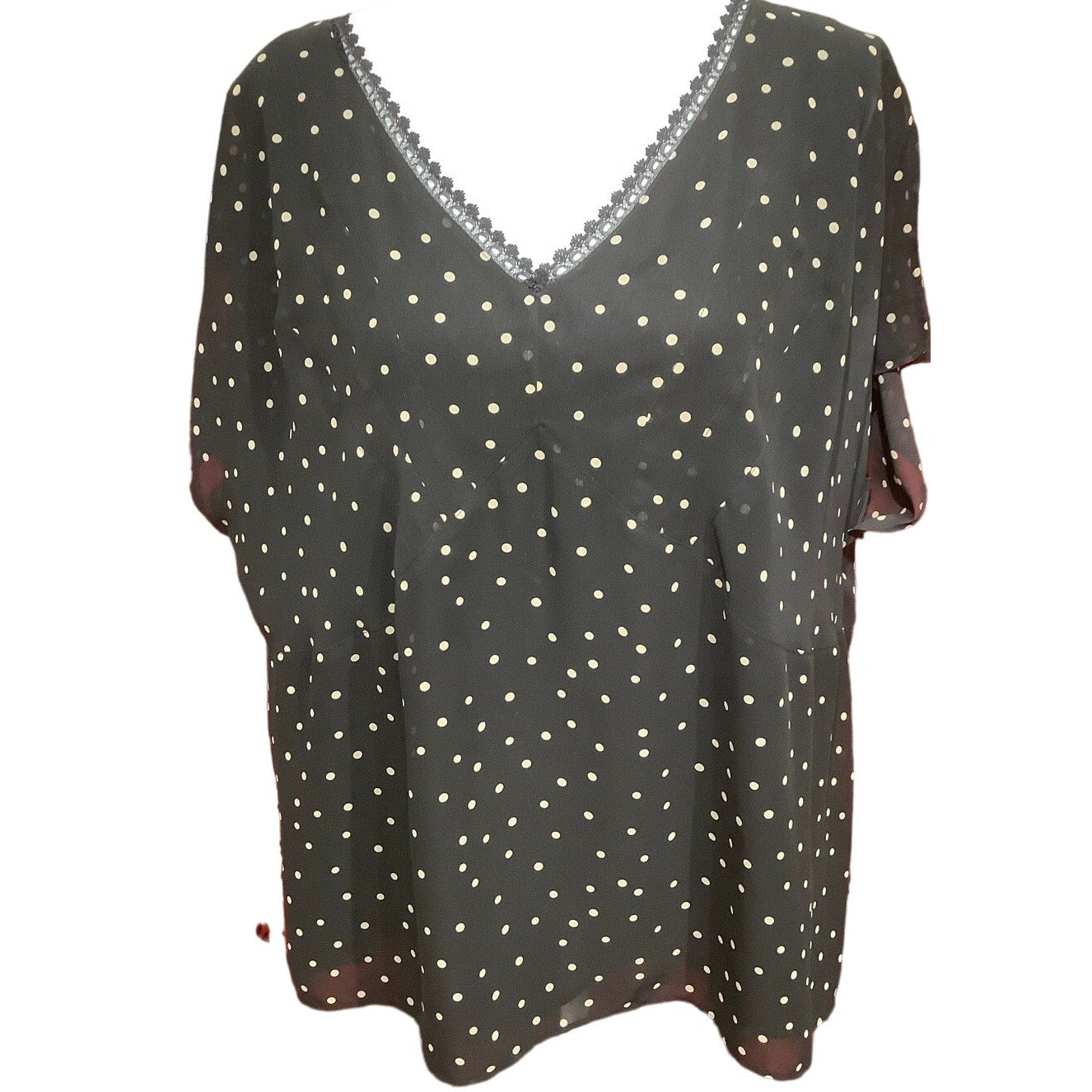 Beautiful Apostrophe Women's Plus Polka Dot Short Sleeve Top, Size 20W Feminine