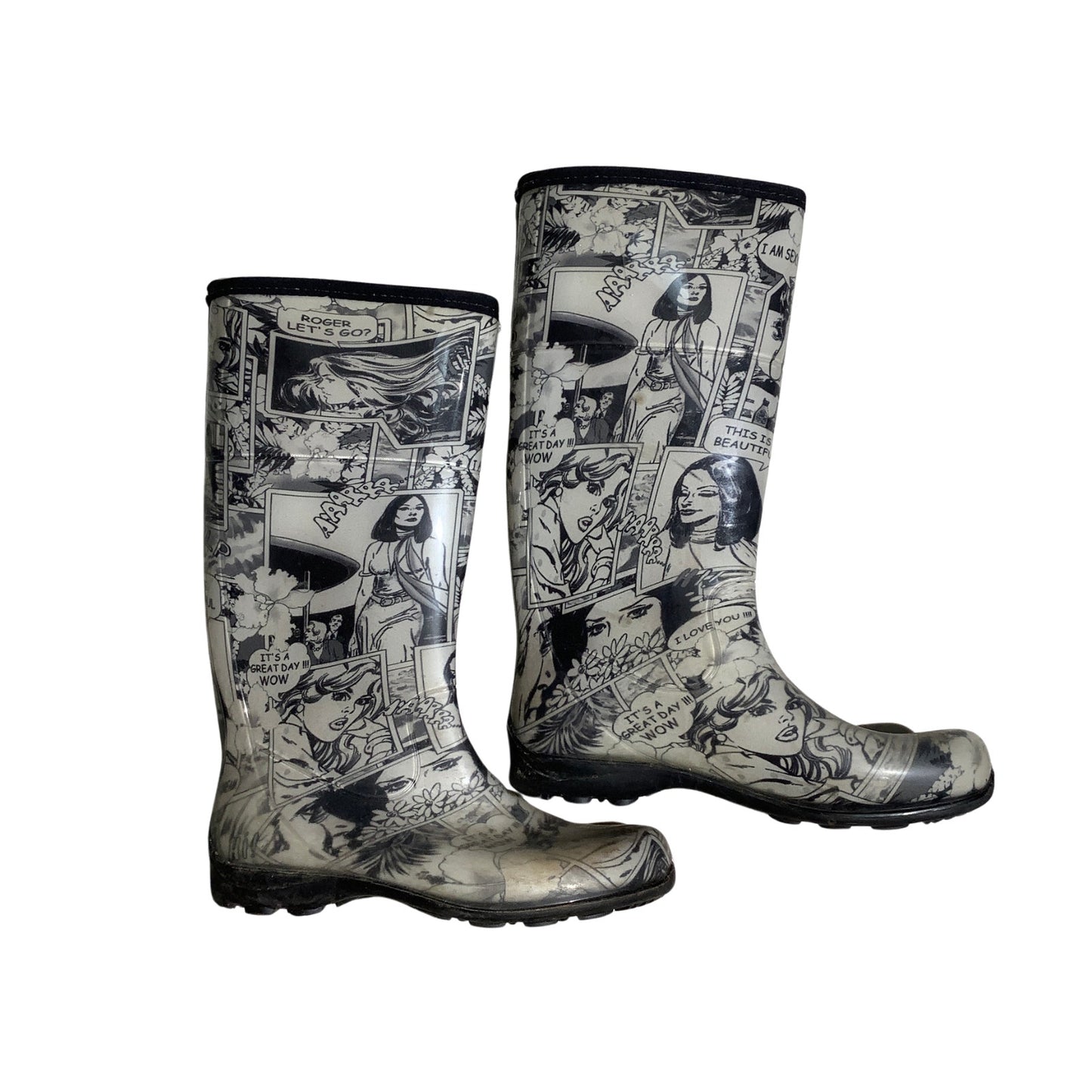 Kamik Comic Print Rain Boots Women’s Size 10— Graphic, Rainy Day, Whimsical