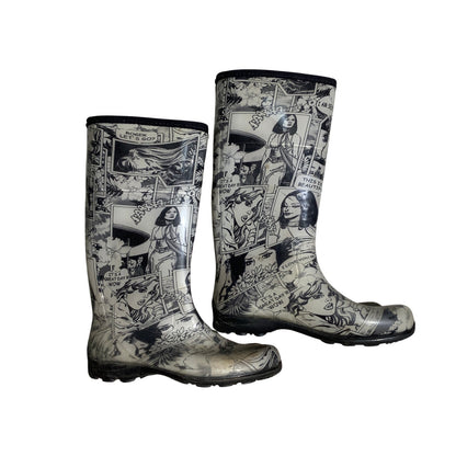 Kamik Comic Print Rain Boots Women’s Size 10— Graphic, Rainy Day, Whimsical