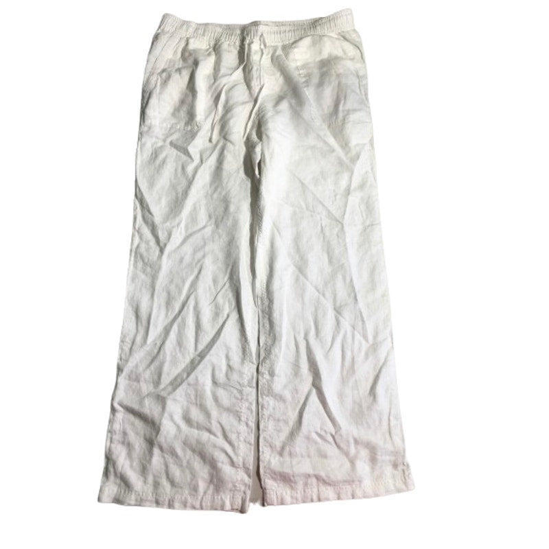 St Tropez White Wide Leg Linen Pants Size L - Resort, Boho, Relaxed