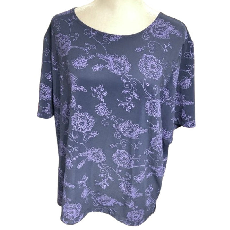 Susan Graver Lilac Floral Print Top, Size 1X - Boho, Feminine, Casual