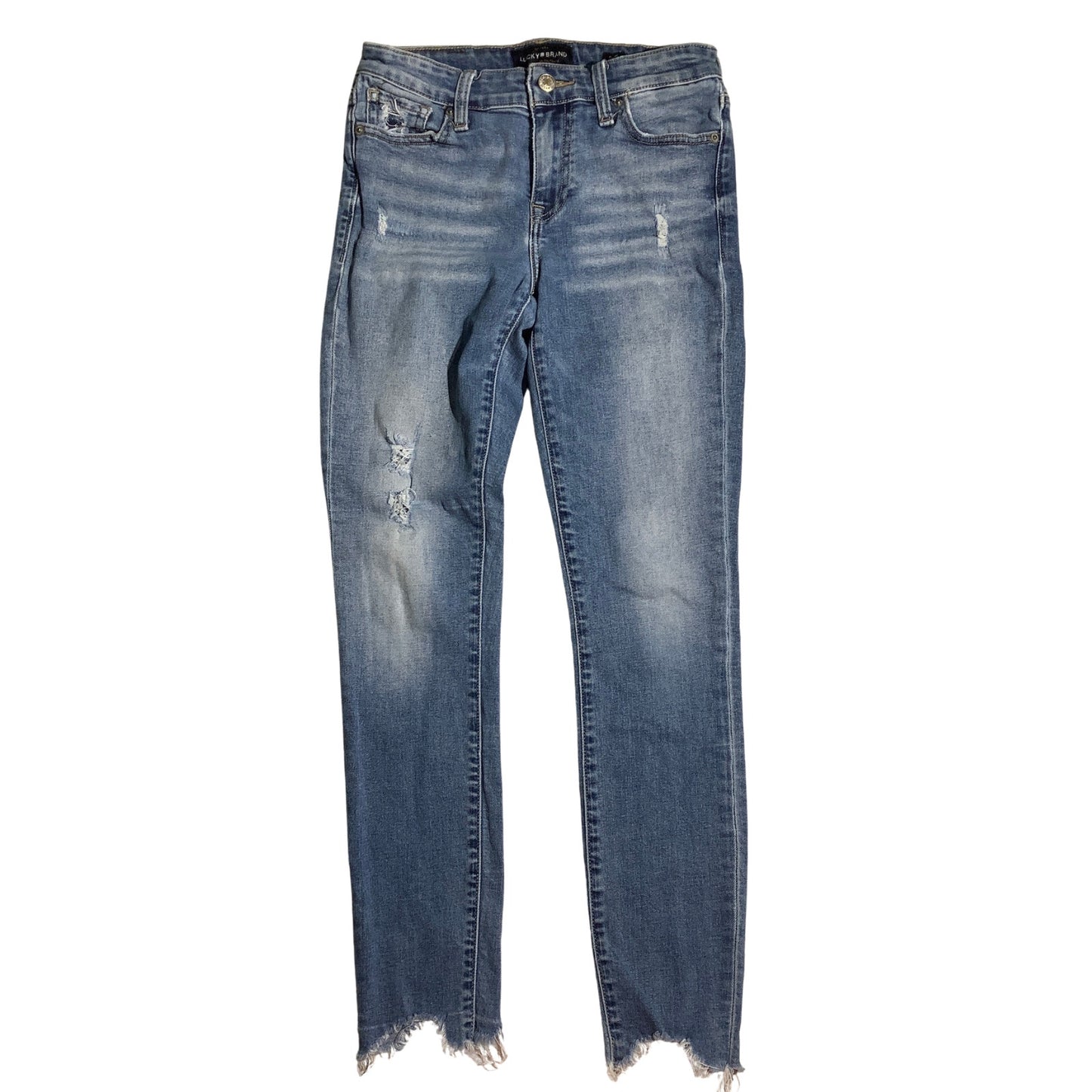 Lucky Brand Ava Skinny Jeans Women 0 — Distressed, Raw Hem, Stretch