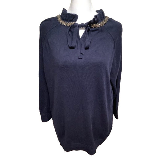 RSVP by Talbots Blue Sweater with Embellished Neckline M Feminine, Elegant Glam