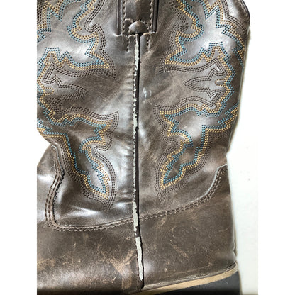 Roper Brown Leather Western Cowboy Boots Kids Size 2— Rodeo, Country, Square Toe