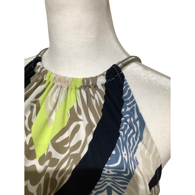 Alfani Women's Sleeveless Top, Size M, Boho, Tropical, Geometric, Lime/Blue/Tan