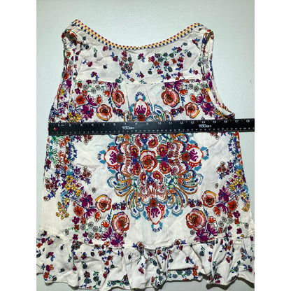 Bila Ivory Boho Peplum Tank Top Women’s Small — Floral, Embroidered, Festival