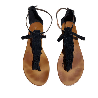 Lucky Brand Wekka Fringe Flat Sandals Women Size 8.5M— Boho, Festival, Summer