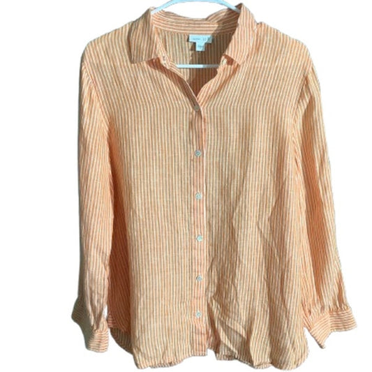 J Jill Linen Button Up Shirt Women’s Size M – Striped, Lightweight, Collared