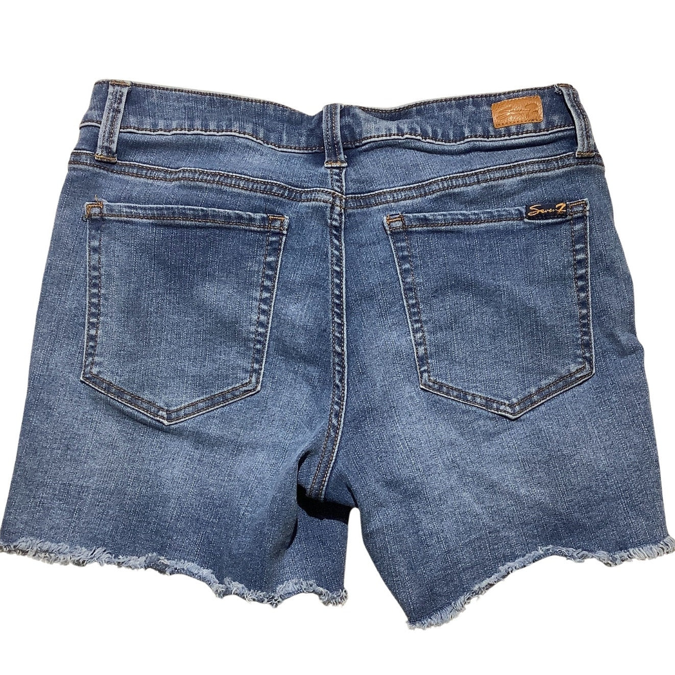Seven7 Denim Blue Weekend Shorts Women’s Size 8 — Casual, Frayed Hem, Stretch