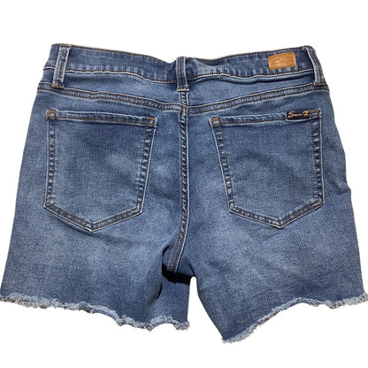 Seven7 Denim Blue Weekend Shorts Women’s Size 8 — Casual, Frayed Hem, Stretch