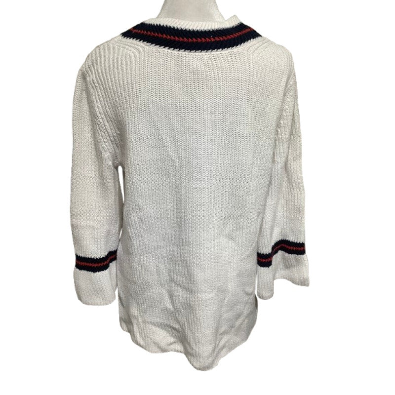 Cabi Academia White V-Neck Sweater S - Preppy, Classic, Academia