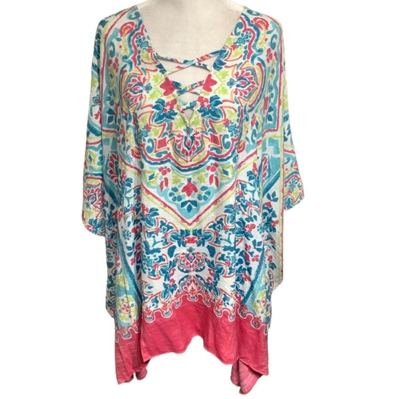 Catherines 0X/1X Colorful Paisley Dolman Sleeve Lagenlook Tunic Boho, Flowy