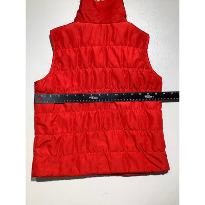 J Khaki Red Puffer Vest Girls Size Large — Faux Fur Collar, Full Zip, Cozy